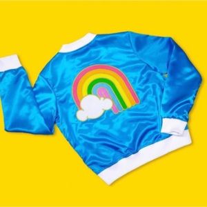Big Bud Press Satin Rainbow Flower Power Bomber Jacket Size L.